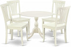 East West Furniture DMAV5-LWH-W 5 Piece Modern Dining Table Set Includes a Round Wooden Table with Dropleaf and 4 Dining Chairs, 42x42 Inch, Linen White