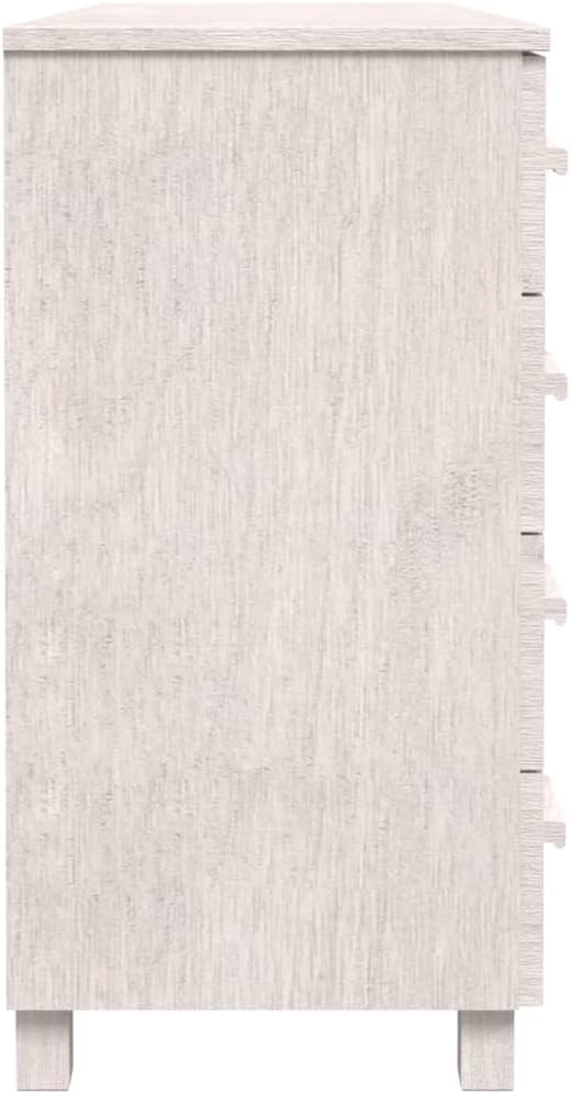 White Solid Pinewood and MDF Sideboard with 4 Drawers and 2 Doors, Modern Sto...