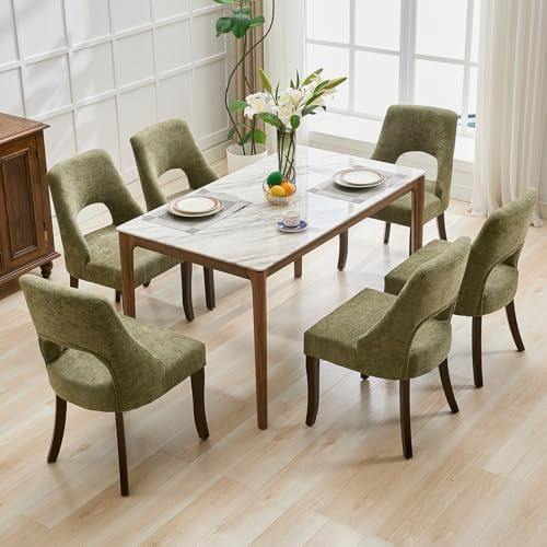 UVV Wooden Dining Chairs Set of 6, Mid Century Modern Chenille Upholstered Di...