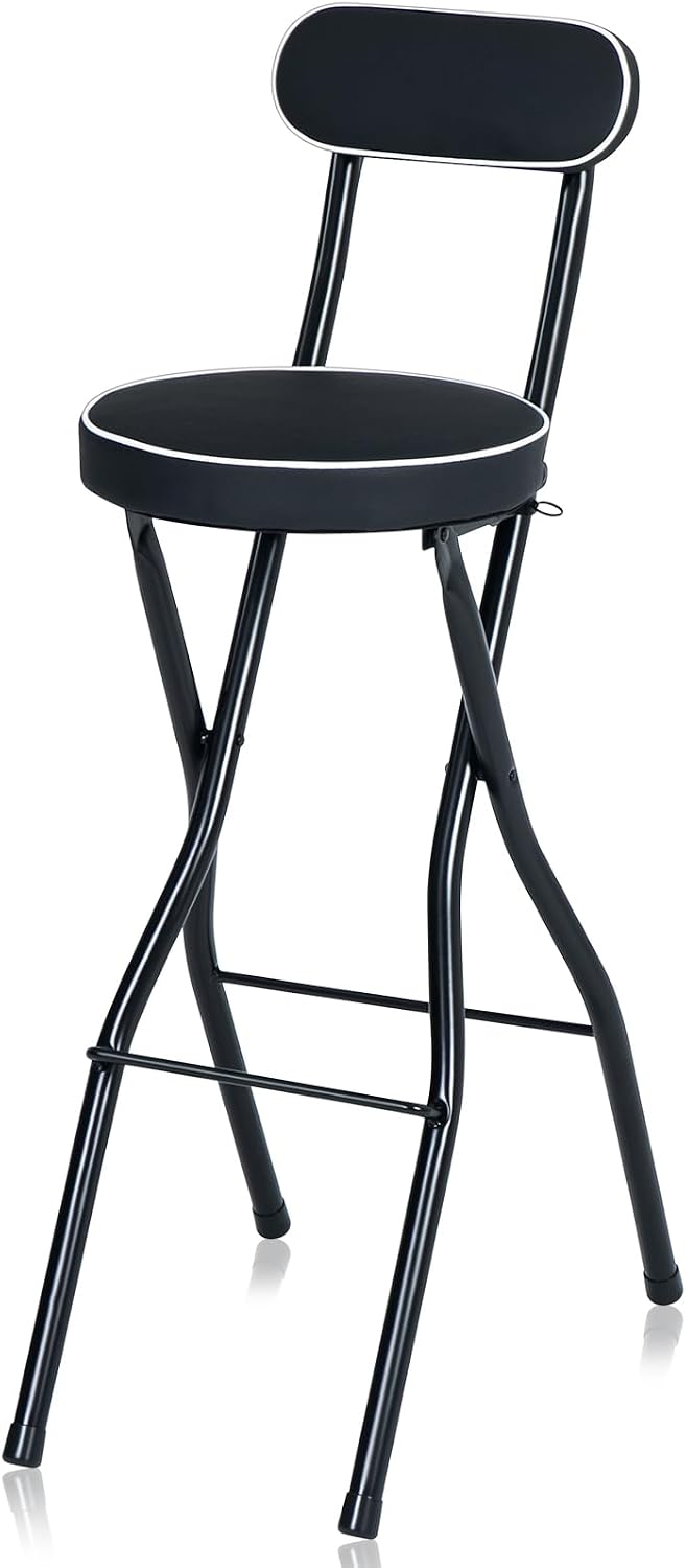 Thyle 1 Pcs 29.5 Inch Folding Bar Stool with Backrest Tall Foldable Stool Cha...