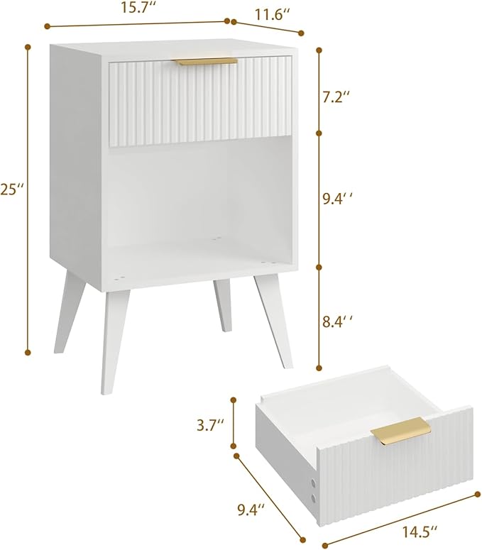 Fluted Night Stand with Opening Storage,Mid Century Bedside Table with Drawer...
