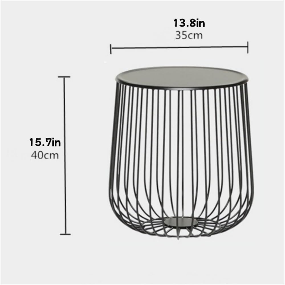 Round Side Table with Storage Shelf, Industrial Accent Furniture with Steel F...
