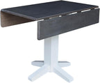 IC International Concepts Solid Wood 36" Square Dual Drop Leaf Dining Table, White/Heather Gray