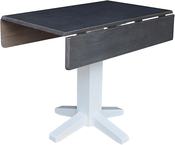 IC International Concepts Solid Wood 36" Square Dual Drop Leaf Dining Table, White/Heather Gray