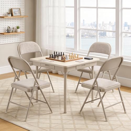 4 Pack Folding Chairs, Fabric Padded Folding Dining Chairs with Cushion Seat ...