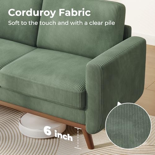 Vesgantti 68" Comfy Green Corduroy Loveseat Sofa, 2 Seater Deep Seat Cou...