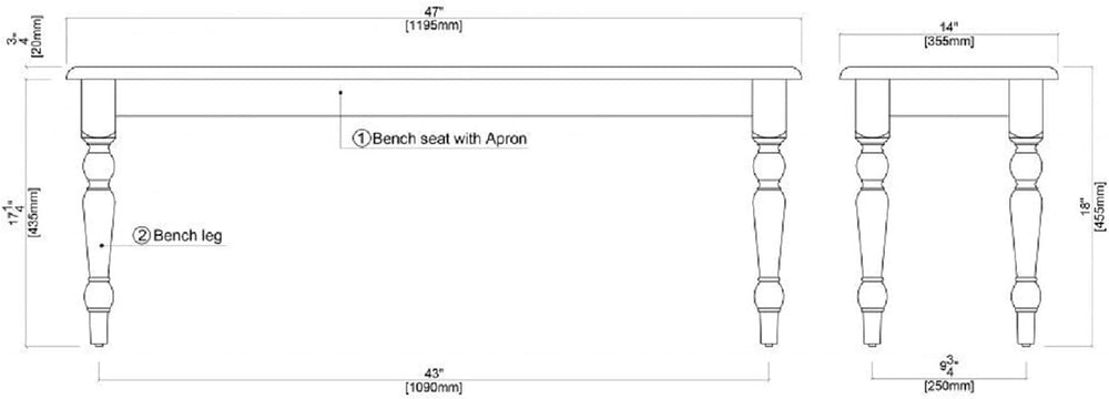 Boraam Windsor Farmhouse Dining Bench - Cream/Natural