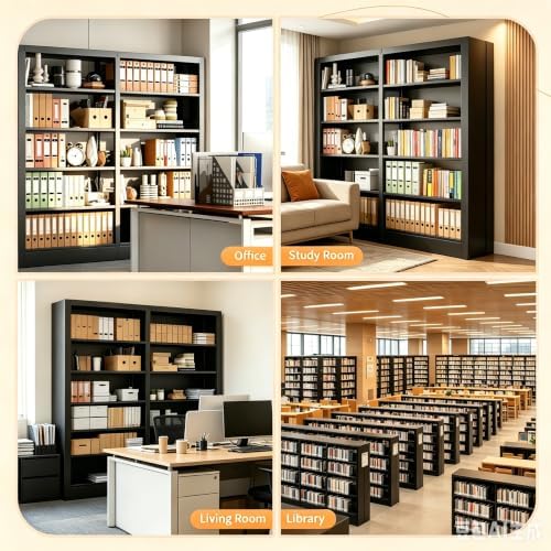 Heavy Duty Metal Bookshelf, 71” Tall 5-Tier Bookcase, Thickened 300LB Capacit...
