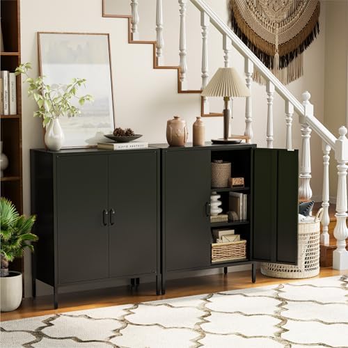COFaR Black Metal Storage Cabinet, 40” Industrial Kitchen Organizer & Buf...