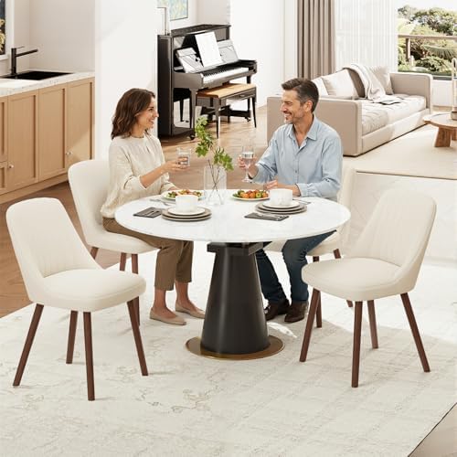 MALOL Dining Chairs Set of 6,Modern Fabric Kitchen Chairs with Back,Beige
