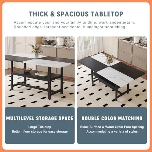71" Dinner Table Set for 6, Modern Dining Table Set for 6, Black and Whi...