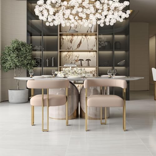 Khaki Velvet Barrel Dining Chairs Set of 2, Modern Upholstered Dining Room Ch...