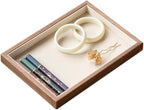 Black Walnut Wooden Flat Jewelry Tray with Lint-Lining, Stackable Jewelry Drawer Storage, Display Tray for Jewelry Organization & Showcase, Premium Quality Jewelry Holder for Women
