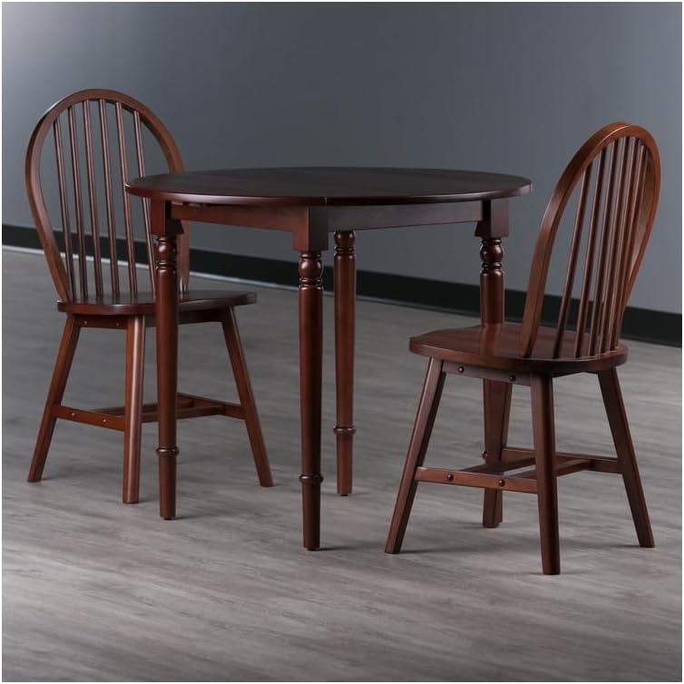 HomeStock Rustic Retreat 3 Piecec Drop Leaf Solid Wood Round Dining Table wit...