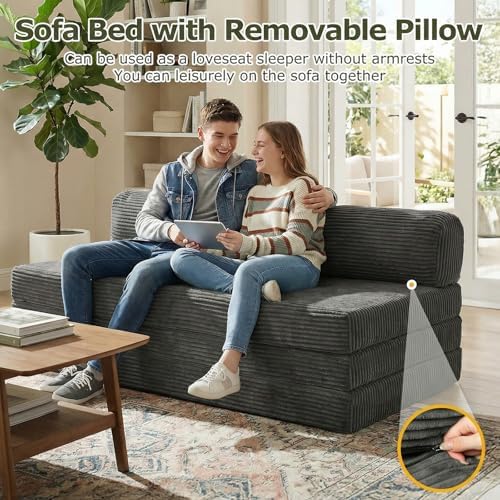 5-in-1 Convertible Sofa Bed, Loveseat, Tri-fold Futon Sofa Bed with Removable...