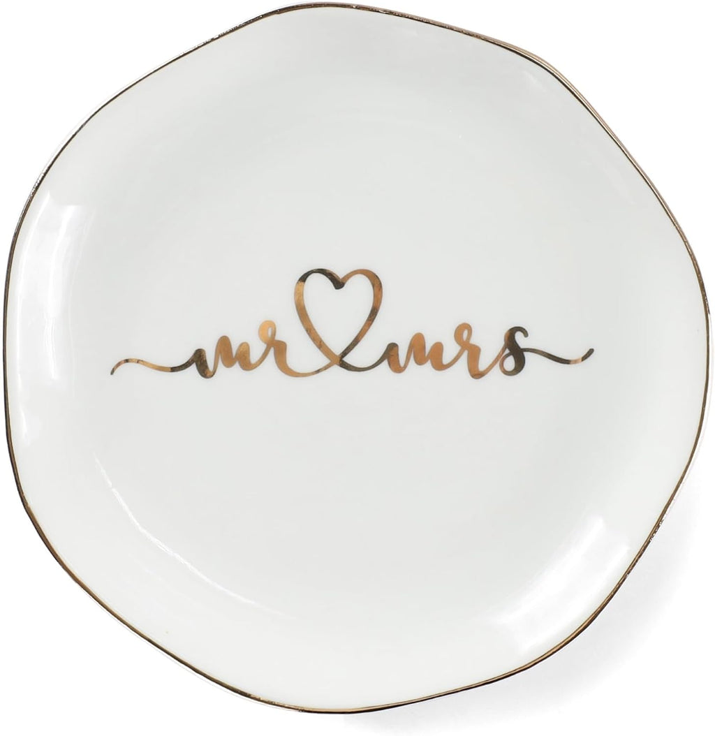 Mr.& Mrs Wedding Ring Dish-Jewelry Dish Tray-Ceramic White