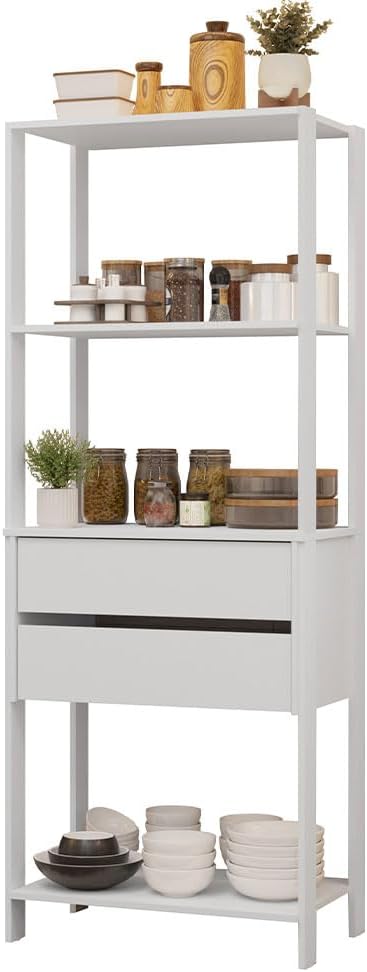 Madesa Kitchen Pantry Storage Rack 27" L with 2 Drawers and Open Shelves...