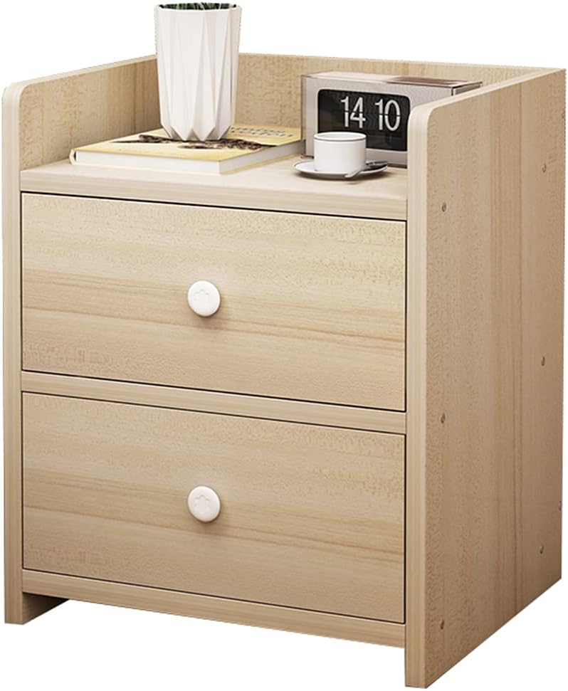 Bedside Table, Bedside Table Household Storage Cabinet 2 Drawers Guardrail De...