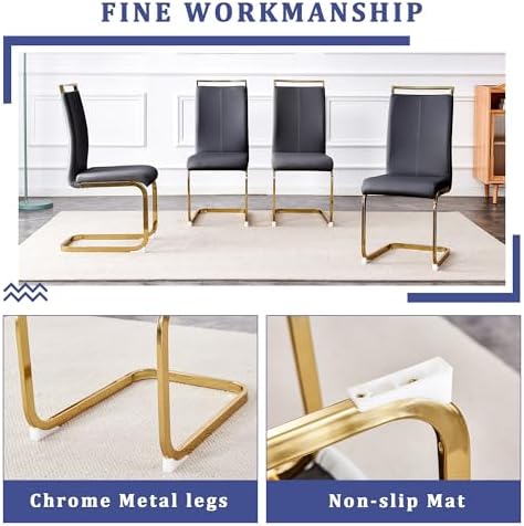 YUNDREAM Modern Marble Dining Table Set for 4,White Gold 63'' Dining ...