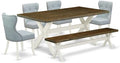 East West Furniture X077SI215-6 6 Piece Dining Table Set Contains a Rectangle Dining Room Table with X-Legs and 4 Baby Blue Linen Fabric Parson Chairs with a Bench, 40x72 Inch, Multi-Color