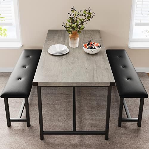 IDEALHOUSE Dining Table Set for 4, Kitchen Table with Upholstered Bench, 3 Pi...