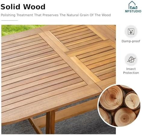 MFSTUDIO 9pc Outdoor Dining Set, Expandable Wood Table w/Umbrella Hole