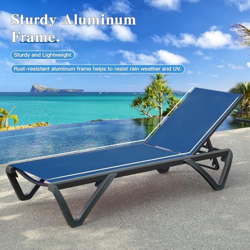 Domi Aluminum Pool Lounge Chair Outdoor Set of 2 Chaise Lounge Outdoor | Whee...