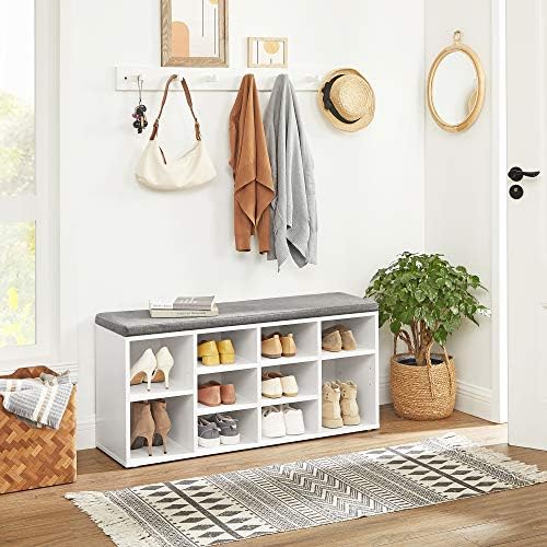 VASAGLE Shoe Bench with Cushion, 10 Compartments, 11.8 x 40.9 x 18.9 Inches |...