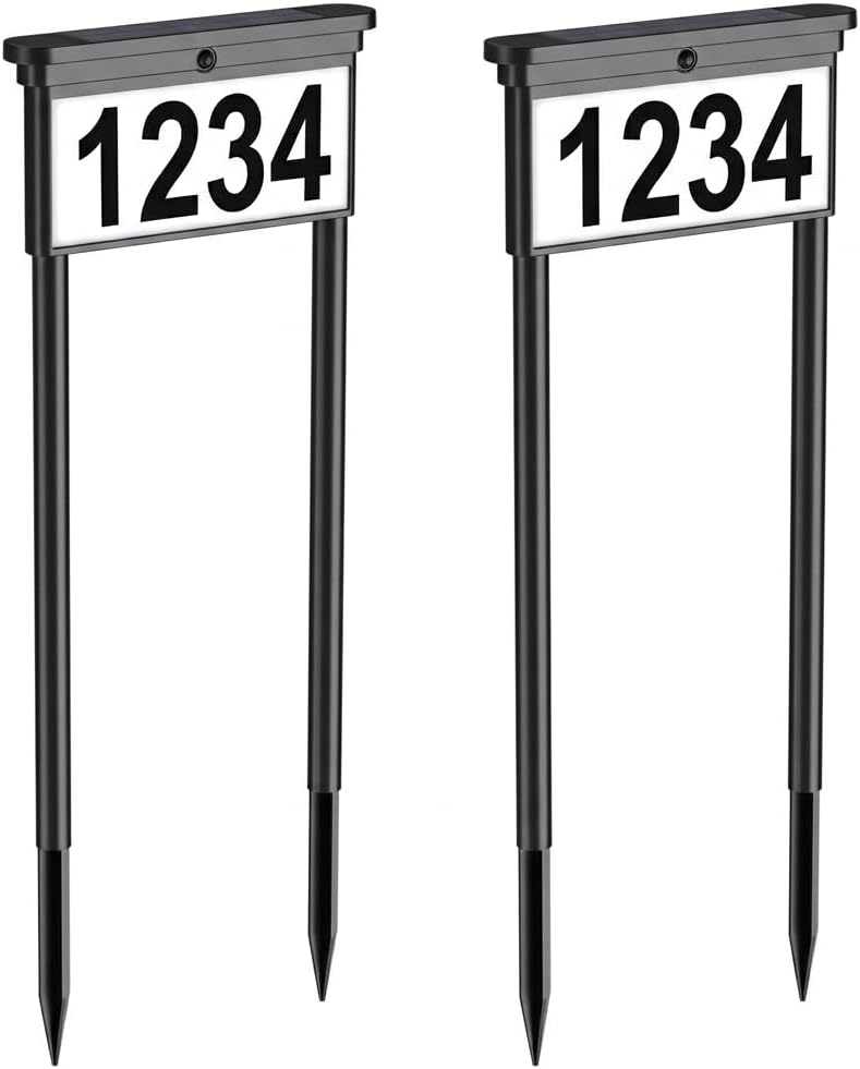 2-Pack Solar Address Signs for Yard: 29" Double-Sided Lighted House Numb...
