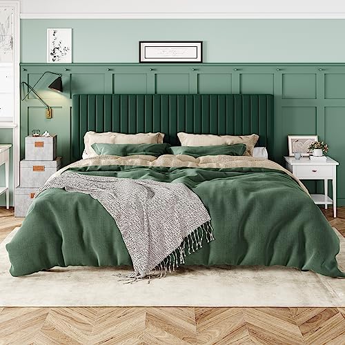 Allewie King Bed Frame, Velvet Upholstered Platform Bed with Adjustable Verti...