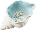 NBEADS Conch Shape Ceramic Jewelry Tray, Aqua Shell Trinket Dish Ceramic Ring Earring Holder Ocean-themed Decorative Trinket Plate for Rings Earrings Necklaces Bracelet Jewelry Watch Keys