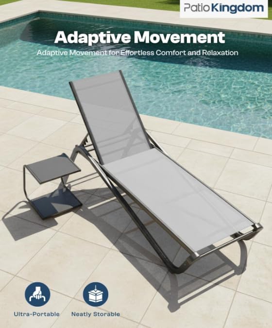 Aluminum Pool Lounge Chairs Set of 4 with 5 Adjustable Backrest, Textilene Fa...
