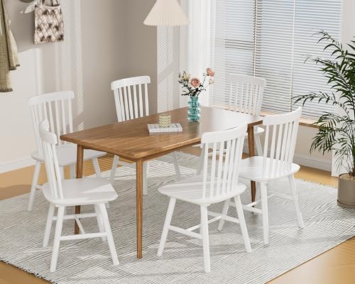 Dining Chairs Set of 6, Farmhouse Solid Wood Windsor Kitchen Chairs Set with ...
