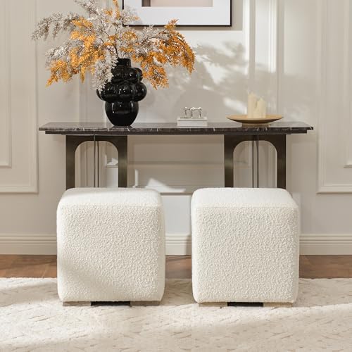 KINWELL 18.5" Wide Modern Square Boucle Ottoman Set of 2 | Cube Ottoman ...