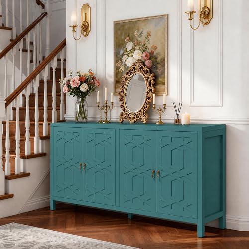 RoyalCraft 4 Door Buffet Cabinet, Painted Storage Sideboard, Blue