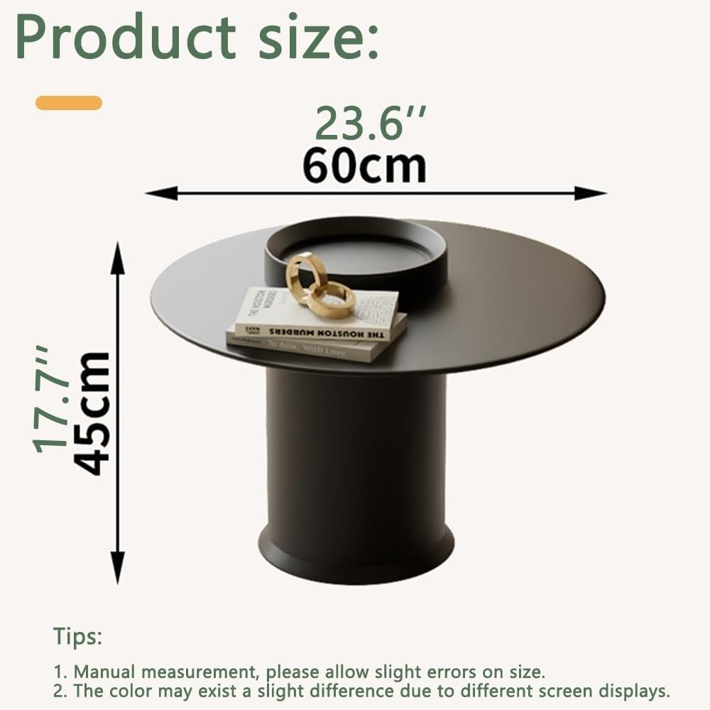 Modern Round Coffee Table with Tempered Glass Top, Small Metal Accent End Tab...