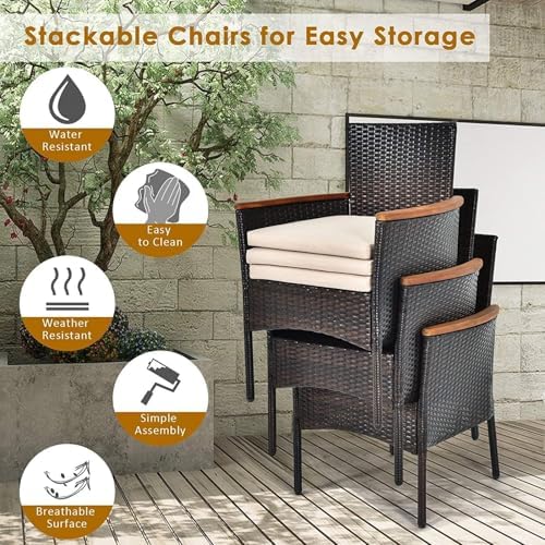HAPPYGRILL 7-Piece Rattan Patio Dining Set Outdoor Wicker Dining Set with Umb...