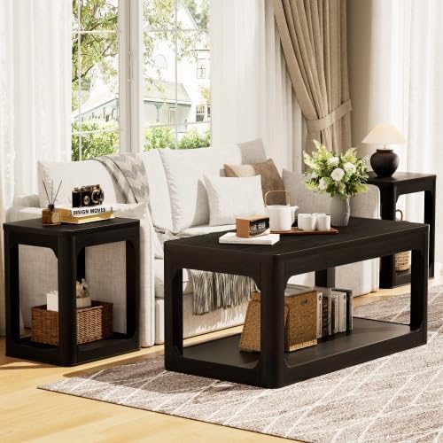3-Piece Rustic Tables Set, Accent Table Sets with Storage Shelves | 2-Tier Co...