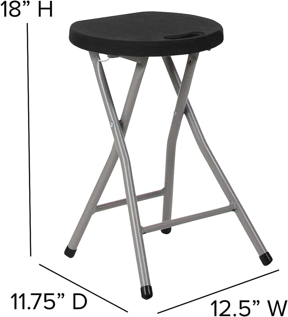 Flash Furniture Micah Foldable Stool with Black Plastic Seat and Titanium Gra...