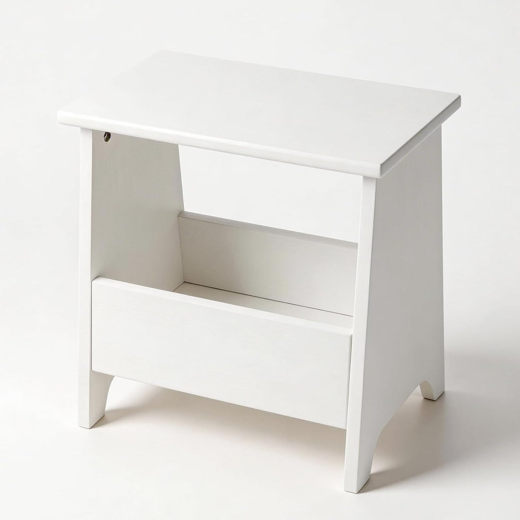 King Oasis Small Storage Stool with Flat Top, 15.7" Modern Footstool Ottoman for Living Room & Bedroom, Narrow Shoe Bench/Side Table for Entryway, Bathroom, Bedroom and Small Spaces, White