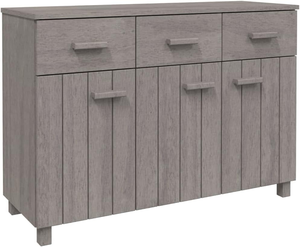 Light Grey Solid Pine Wood Sideboard with Shelves and Drawers, Traditional St...