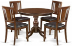 East West Furniture HBDU5-MAH-C 5 Piece Modern Dining Table Set Includes a Round Wooden Table with Pedestal and 4 Linen Fabric Dining Room Chairs, 42x42 Inch, Mahogany
