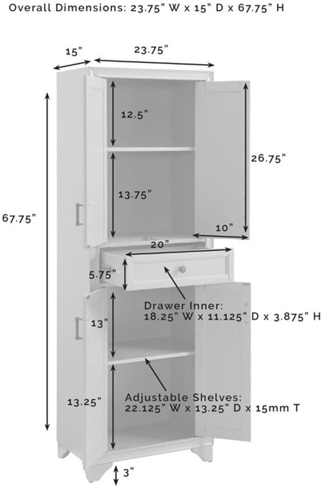MAKLAINE Traditional Wood 4 Door Pantry, 67.75" H x 23.75" W x 15&q...
