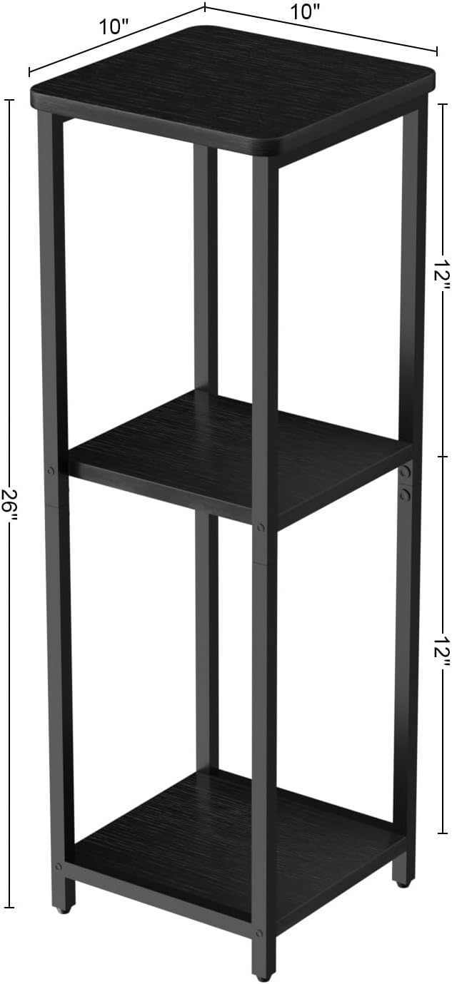 10" Wide Square Drink Table with Adjustable Feet - 3-Tier Small Side Tab...