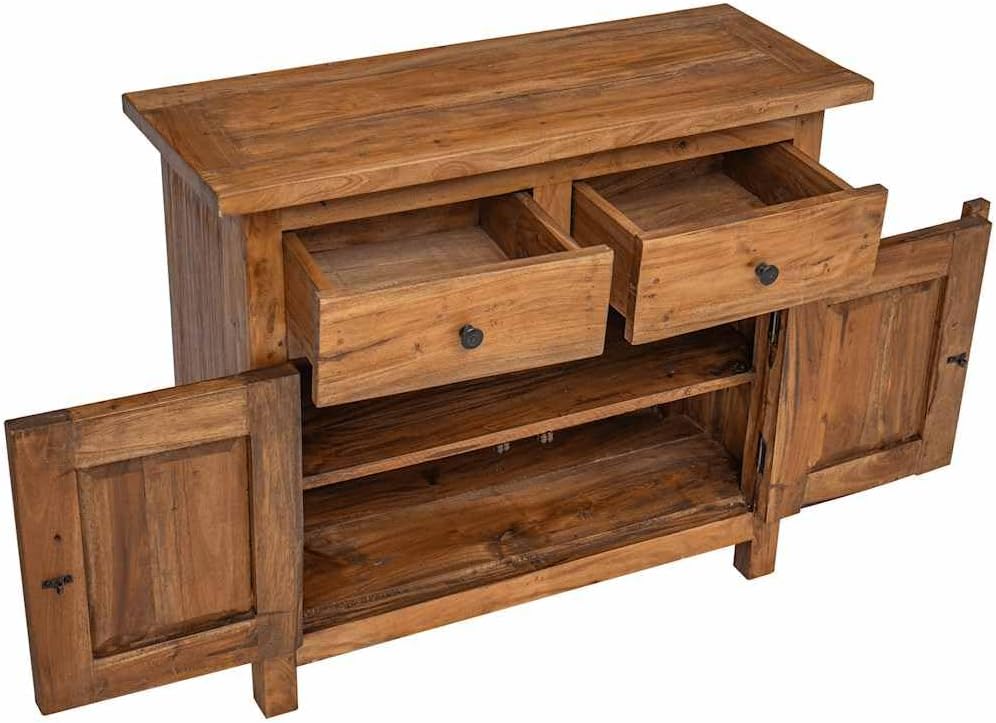 Vintage Solid Mahogany Wood Sideboard with Distressed Finish and Brass Knobs,...