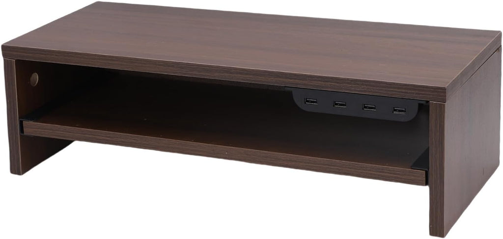 BAFOVY Desktop Monitor Stand Riser with USB Hub and Drawer, 20-Inch Wooden Desk Organizer for Laptop and Computer Screens, 15cm Height Adjustable Solution (Walnut Brown)