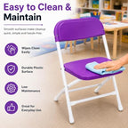 Timmy Kids Plastic Folding Chair, White Kids Chair with Steel Frame, Portable Foldable Child Chair for Classroom, Daycare, Parties & Events, 220 lb Capacity (2, Purple)