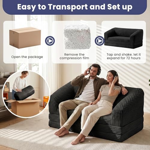 JUIKURY Convertible Sofa Bed, 3-in-1 Foldable Loveseat Couch with Armrest, Co...