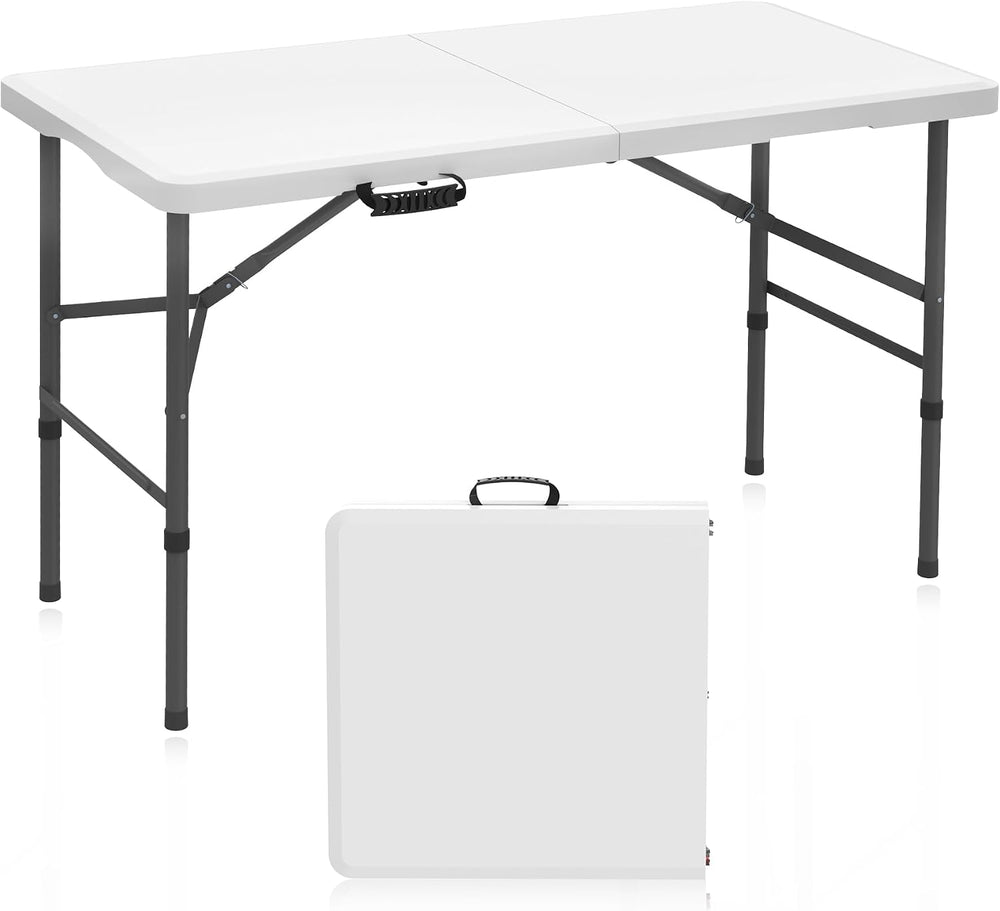 4FT Folding Table, Heavy Duty 400LBS-White | Portable, rust-proof metal frame...