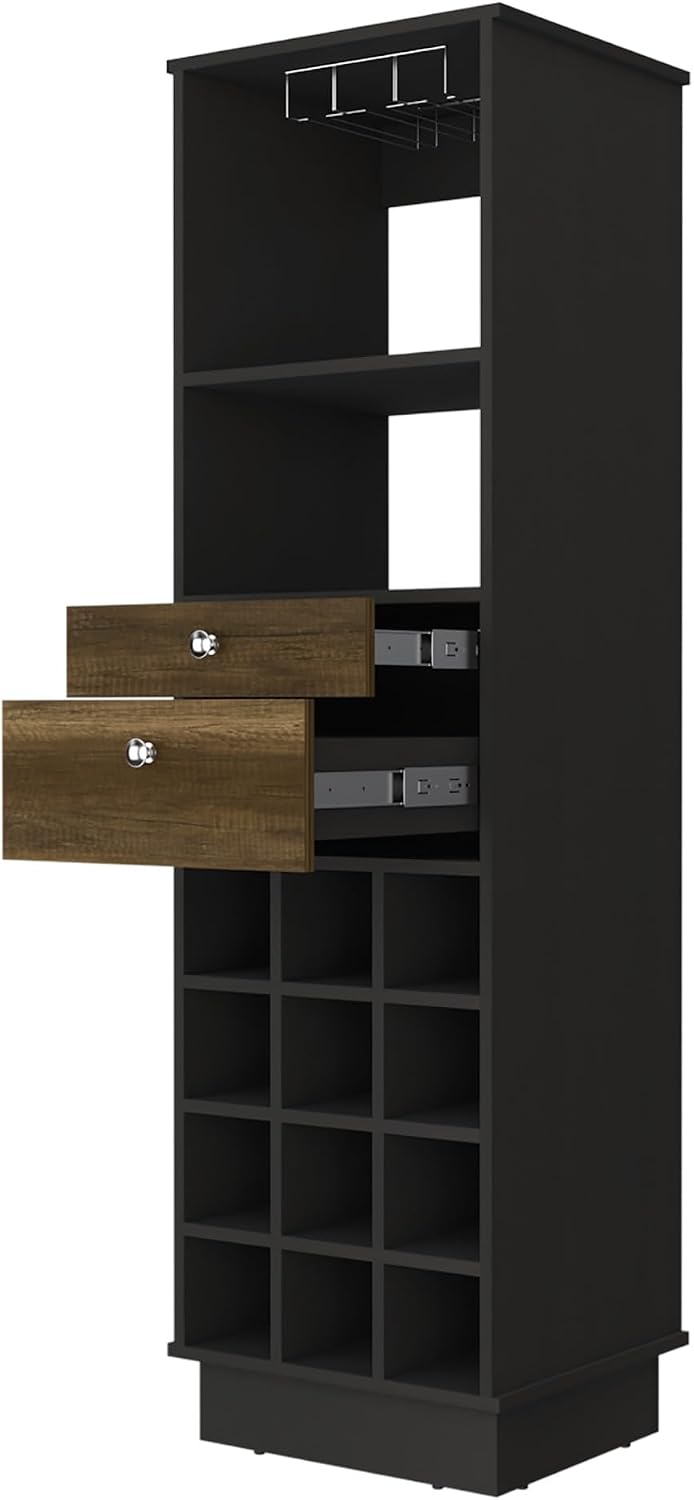 Wine Cabinet with 2-Drawer Storage, 1-Shelf Pantry Sideboard Locker for Kitch...